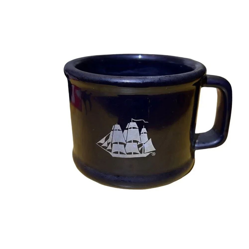 Vintage 1985 Old Spice SHAVING MUG‎ Cobalt Blue Sailboat Handmade Taiwan